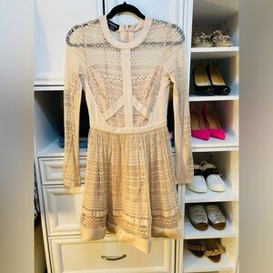bebe pinkish Cream Lace Long Sleeve Dress